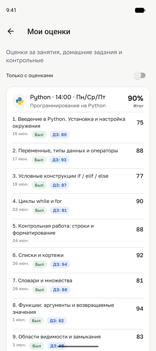 Приложение EdSys: Оценки